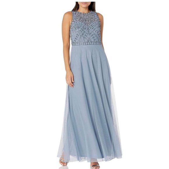 J Kara Womens Elegant Dress Size 14 Sleeveless Beaded Long Maxi Fit & Flare - Picture 1 of 12